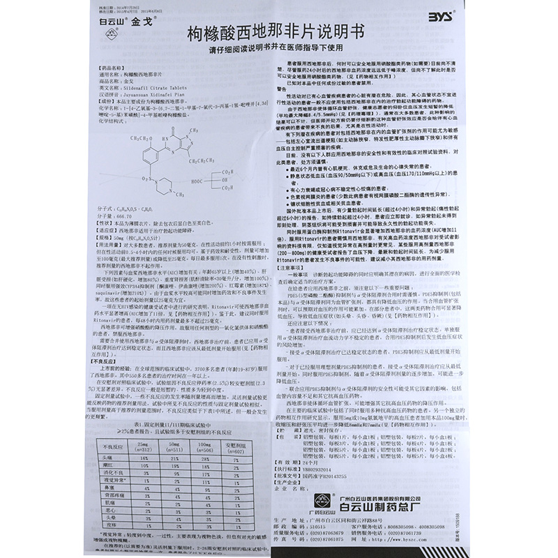 【白云山金戈枸橼酸西地那非片50mg*20片】说明书_作用_价格_功效